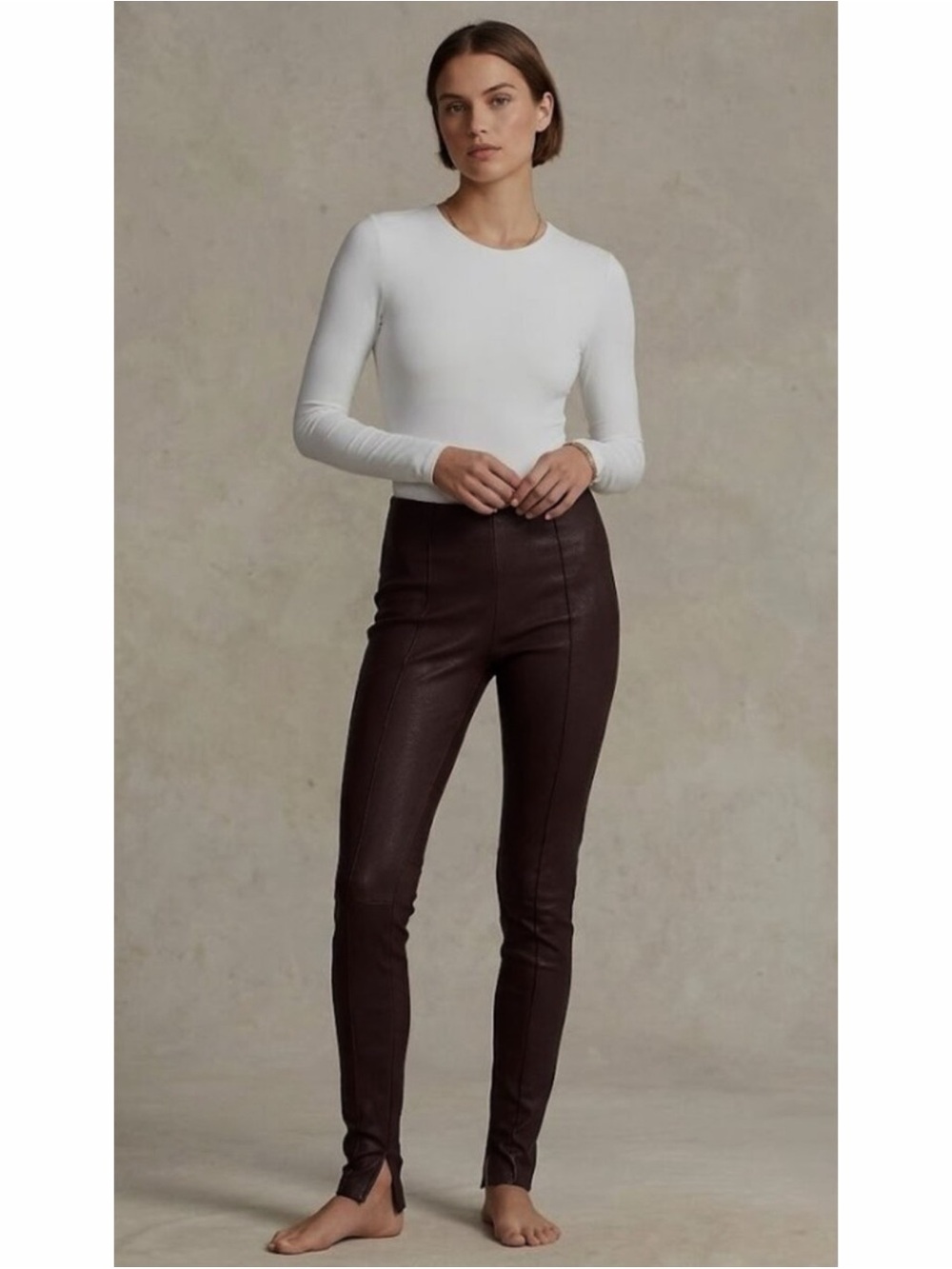 Polo Ralph Lauren genuine lambskin leather dark brown leggings size M